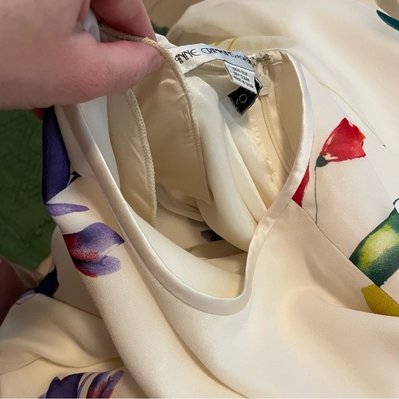 Vintage Anne Crimmins Silk Floral Print Dress with Scarf Cream Size 14 - 16 - Picture 7 of 17